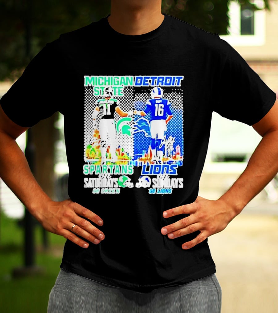 Michigan State Spartans Vs Detroit Lions Go Green Go Lions Football Showdown T-Shirt