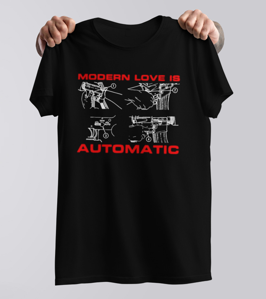 Modern Love Is Automatic AR15 Rifle Blueprint Diagram T-Shirt