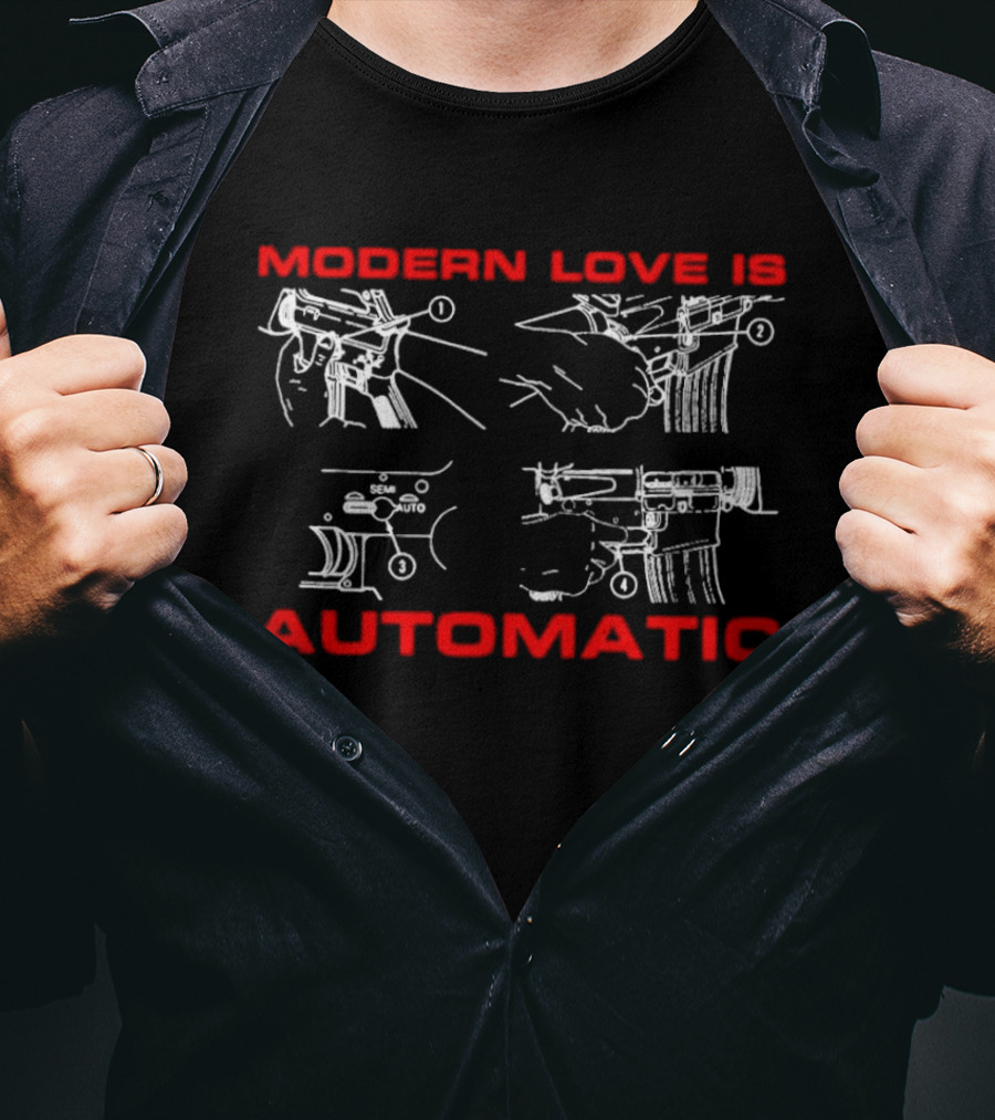 Modern Love Is Automatic AR15 Rifle Blueprint Diagram T-Shirt