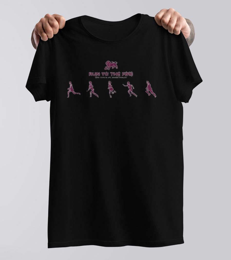 Run To The Fire 2026 AFL Grand Finalist Running Figures And Lion T-Shirt