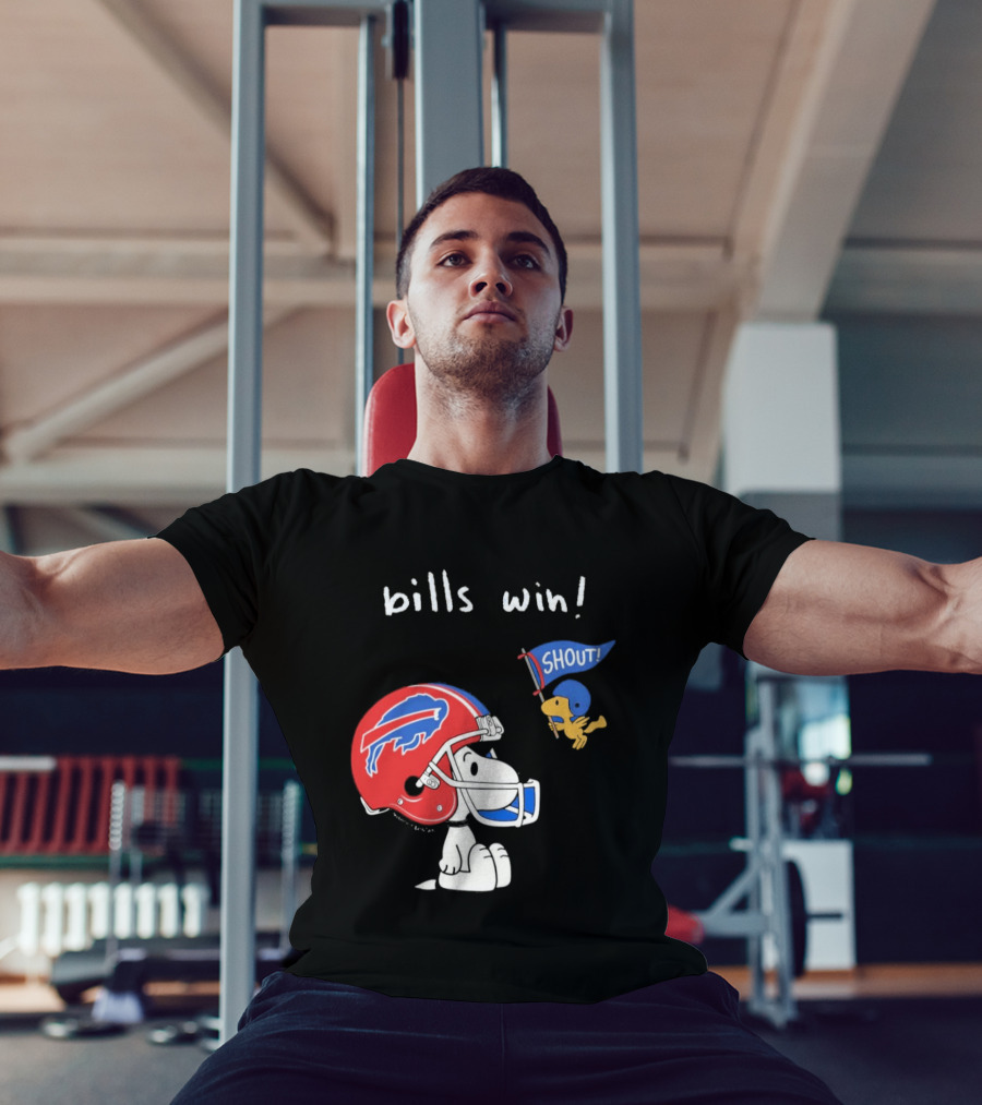 Snoopy Woodstock Buffalo Bills Win Shout Football T-Shirt