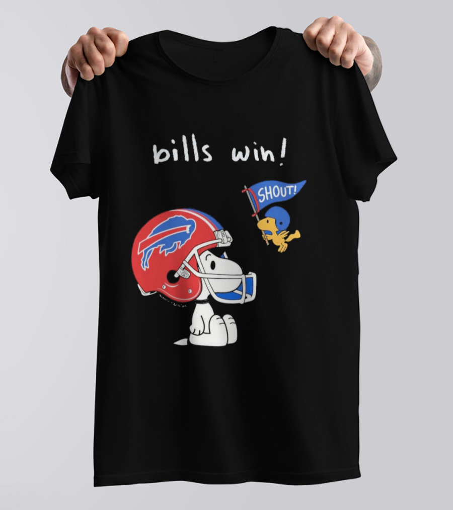 Snoopy Woodstock Buffalo Bills Win Shout Football T-Shirt