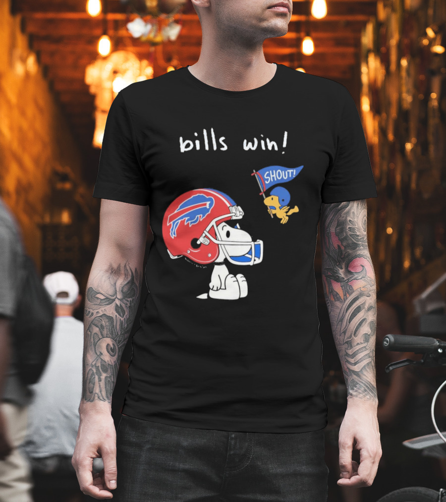 Snoopy Woodstock Buffalo Bills Win Shout Football T-Shirt