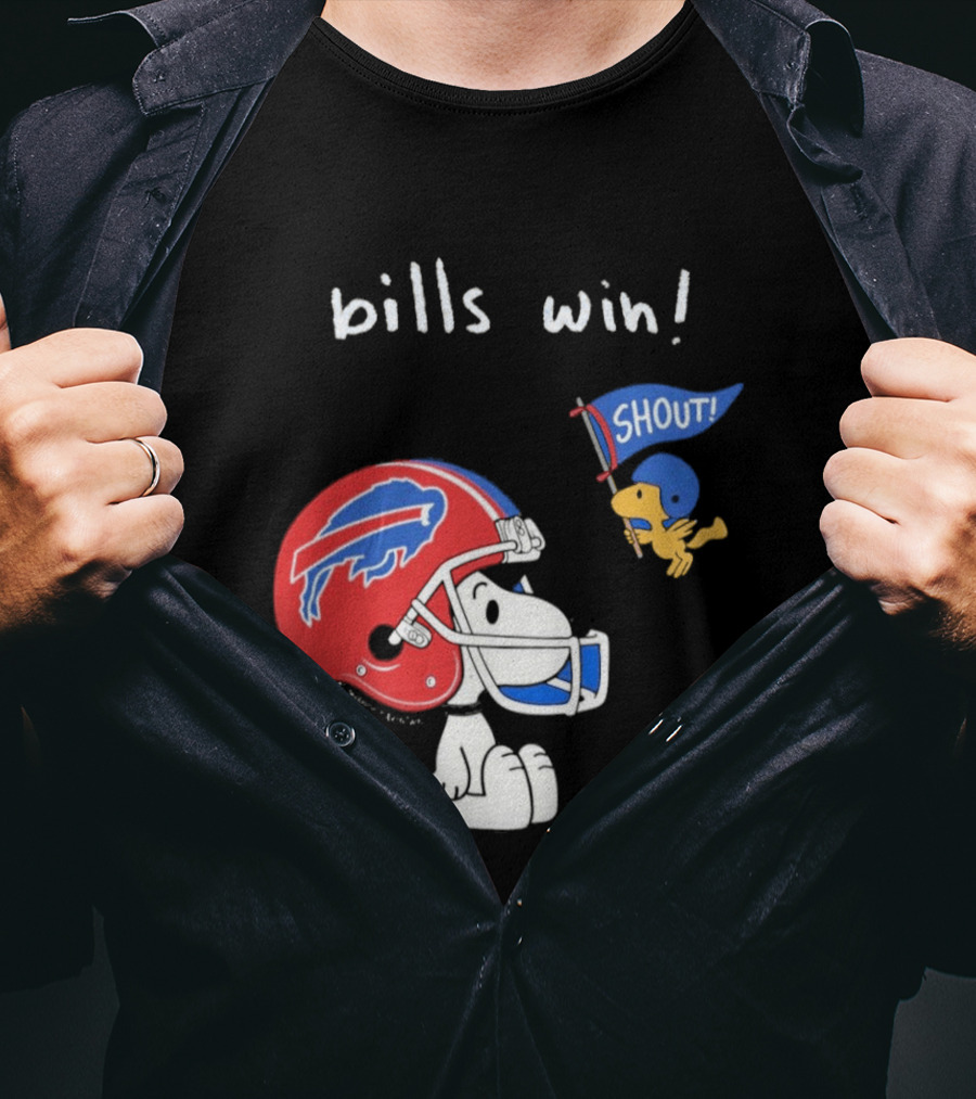 Snoopy Woodstock Buffalo Bills Win Shout Football T-Shirt