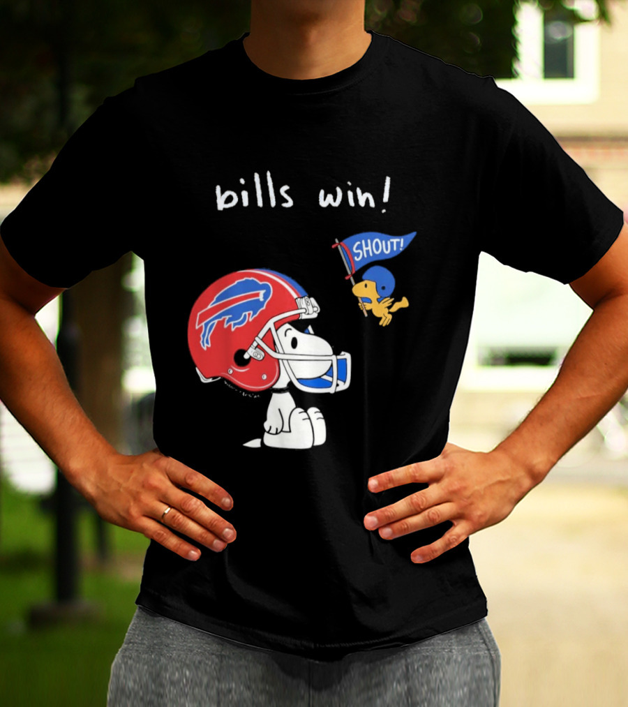 Snoopy Woodstock Buffalo Bills Win Shout Football T-Shirt