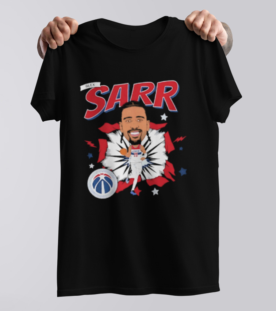 Sarr Washington Wizards Basketball Player Caricature With Team Logo And Stars T-Shirt