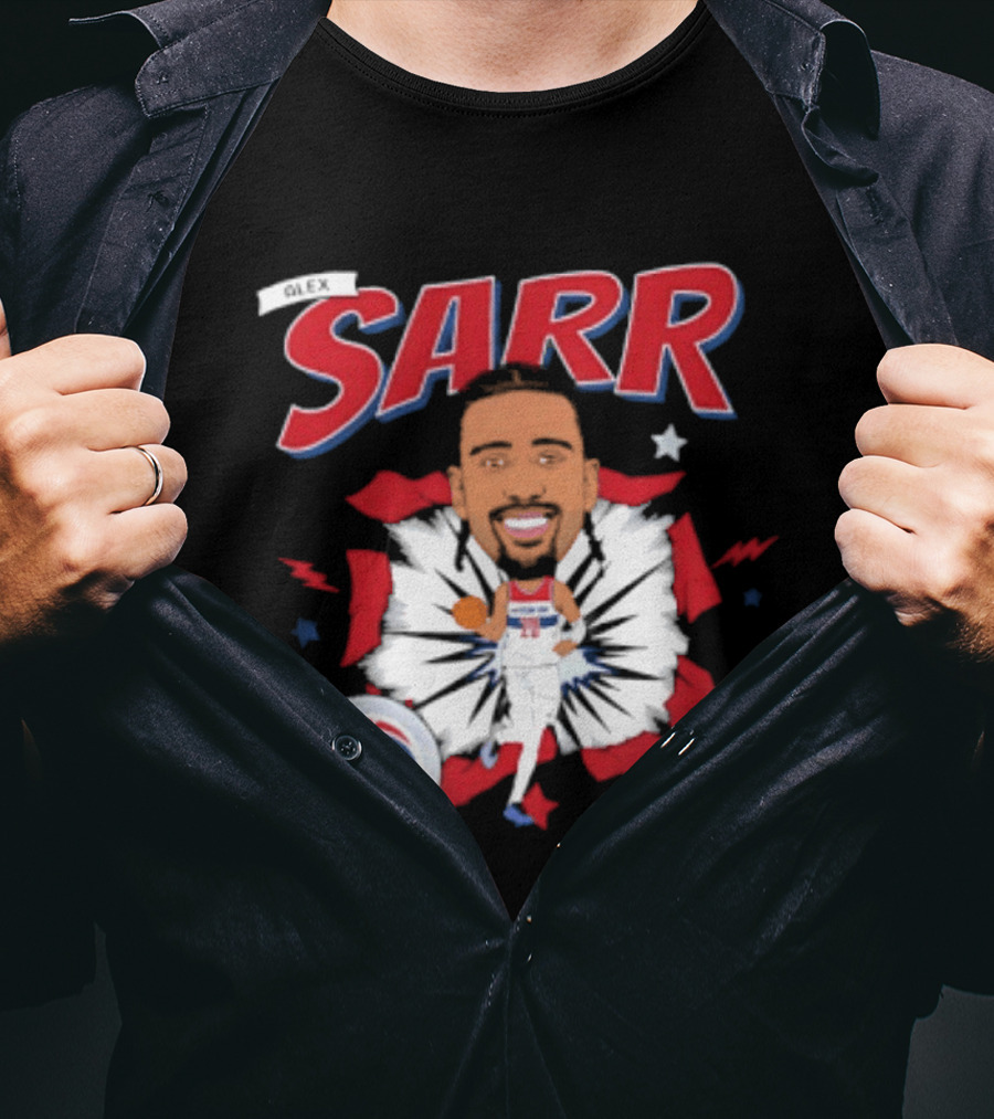Sarr Washington Wizards Basketball Player Caricature With Team Logo And Stars T-Shirt