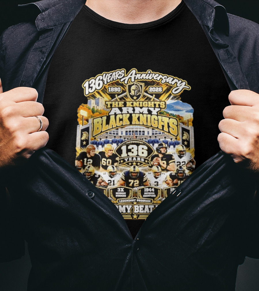 136 Years Anniversary The Knights Army Black Knights Go Army Beat Navy 5x National Champions 1944 1945 T-Shirt