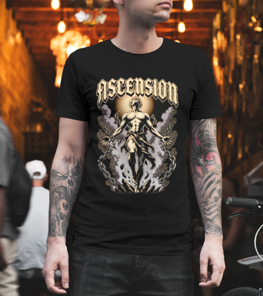 Ascension Man Breaking Chains Rising Sun Behind T-Shirt