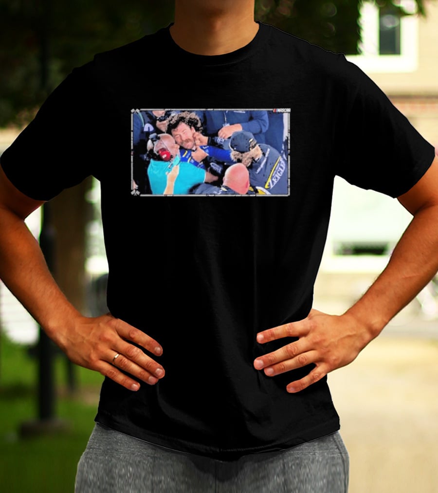 NASCAR Carson Hocevar And Ryan Blaney Confrontation Action Scene T-Shirt