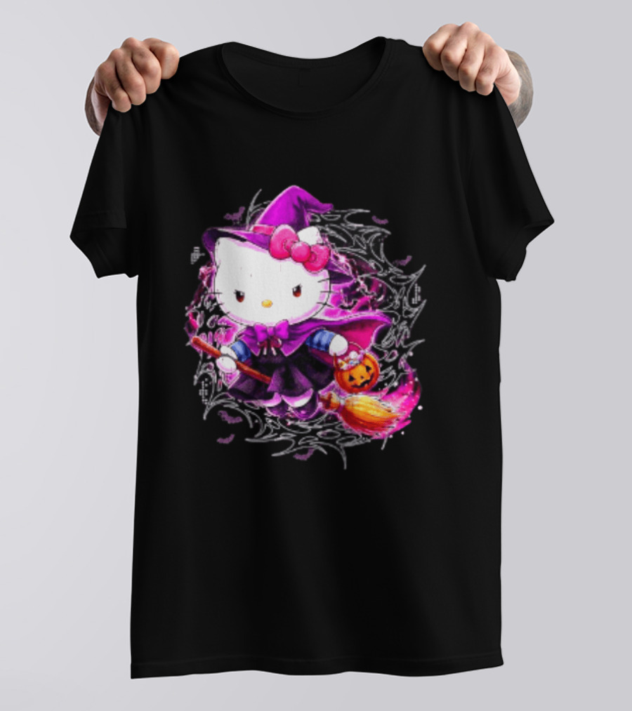 Hello Kitty Witch Sanrio Halloween Trick Or Treat Broom Pumpkin T-Shirt