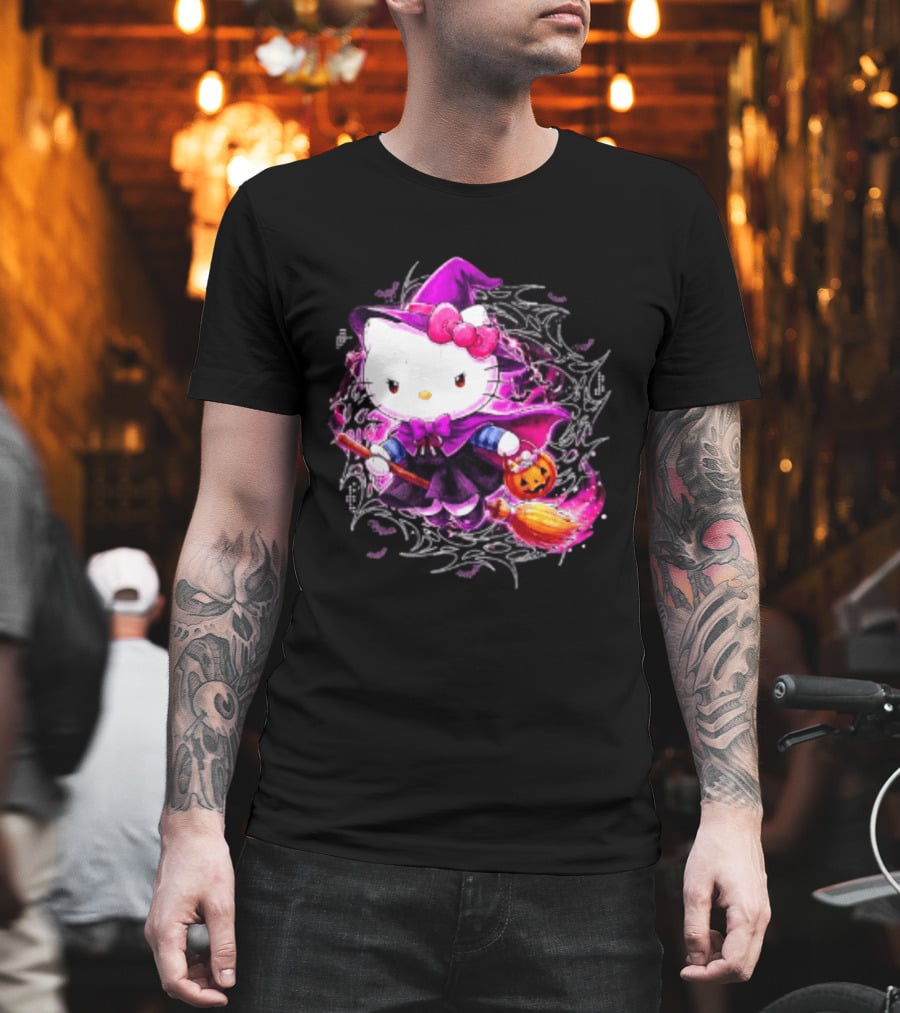 Hello Kitty Witch Sanrio Halloween Trick Or Treat Broom Pumpkin T-Shirt