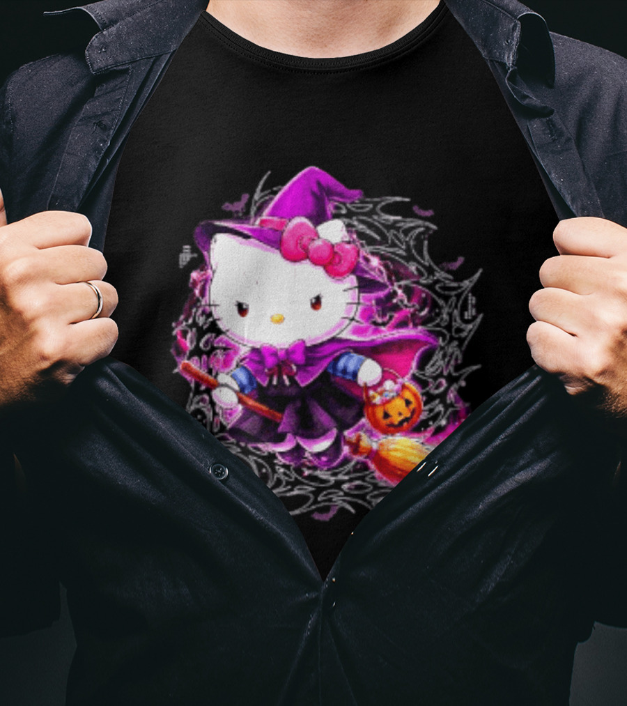 Hello Kitty Witch Sanrio Halloween Trick Or Treat Broom Pumpkin T-Shirt