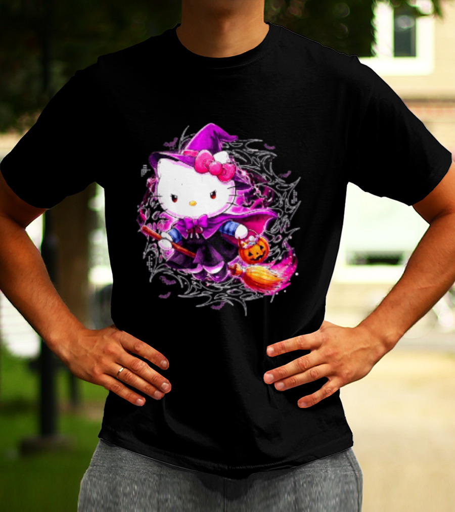 Hello Kitty Witch Sanrio Halloween Trick Or Treat Broom Pumpkin T-Shirt