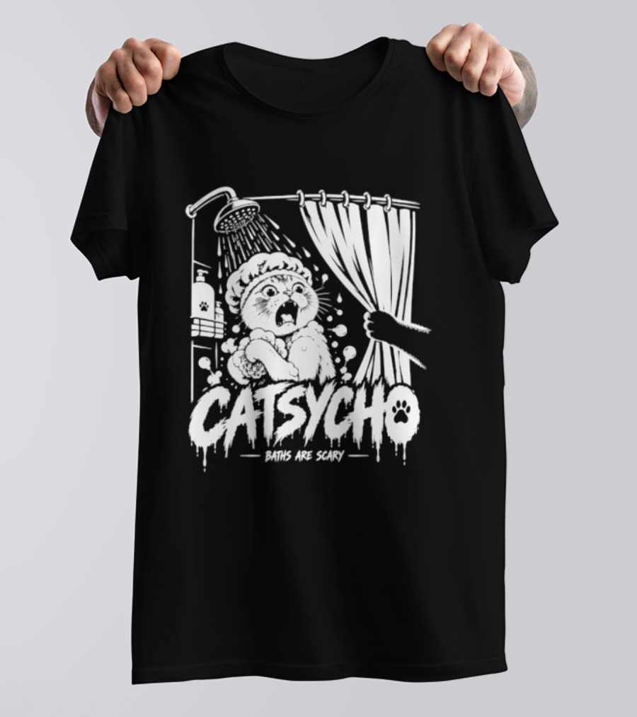 Catsycho Baths Are Scary Shower Scene With Cats T-Shirt