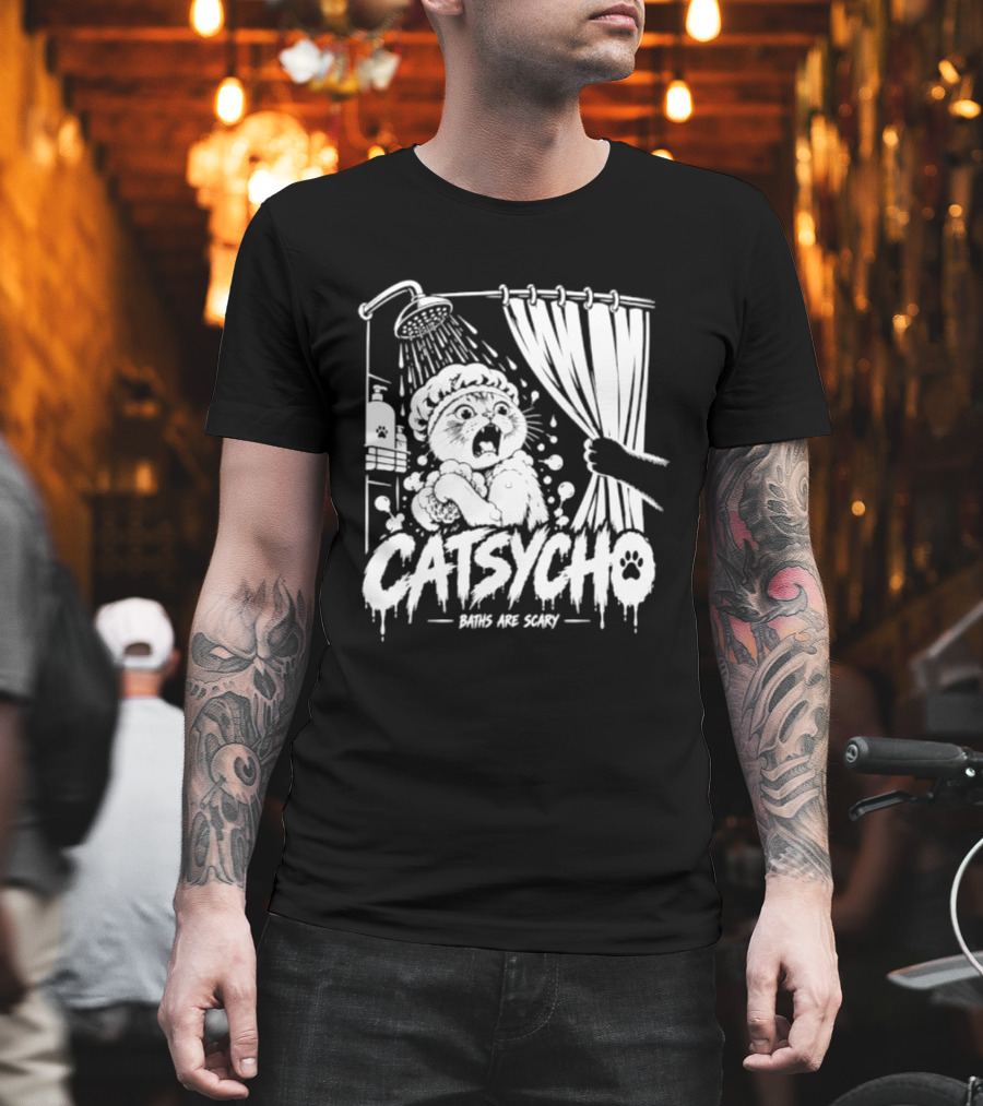Catsycho Baths Are Scary Shower Scene With Cats T-Shirt