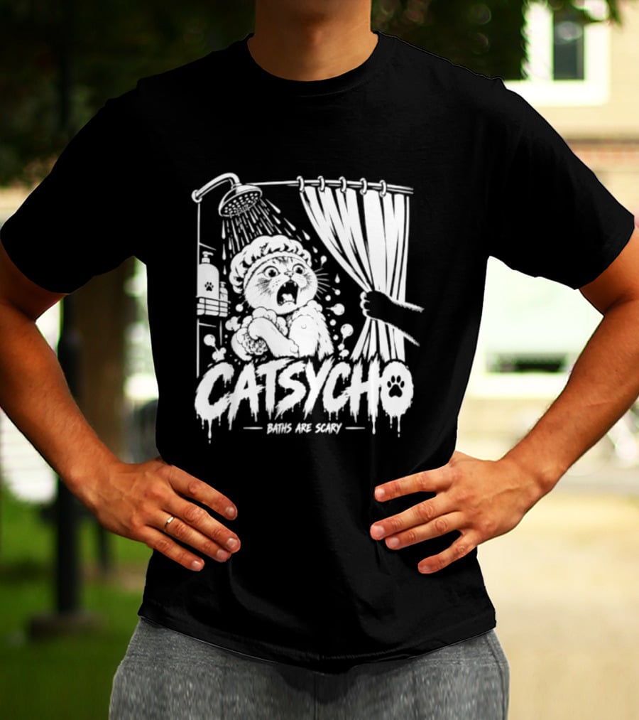 Catsycho Baths Are Scary Shower Scene With Cats T-Shirt