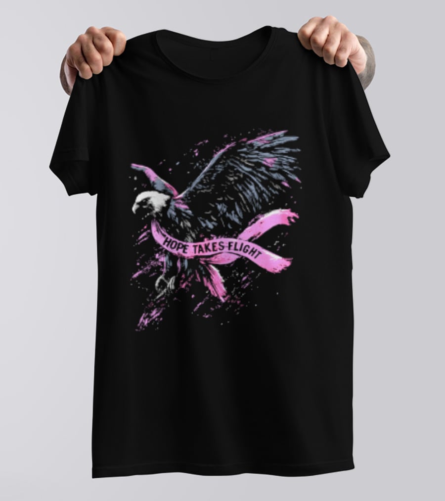 Hope Takes Flight Breast Cancer Awareness Pink Ribbon Eagle T-Shirt