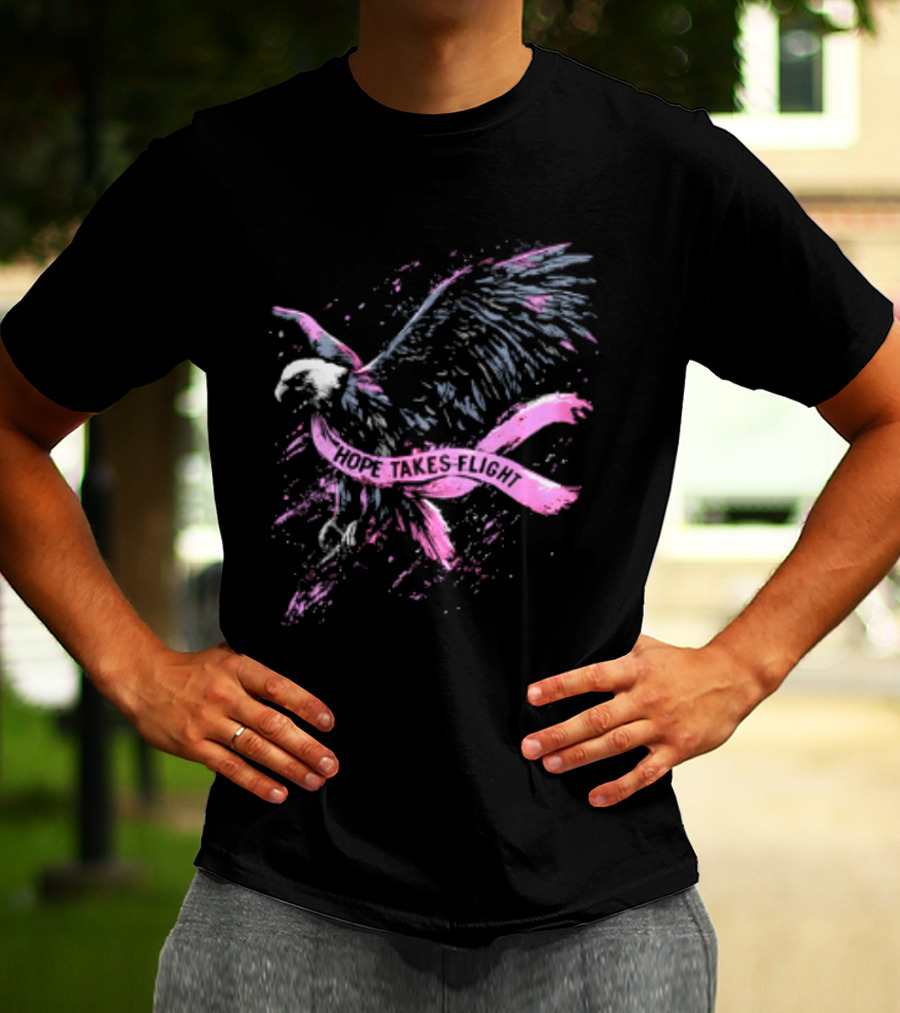 Hope Takes Flight Breast Cancer Awareness Pink Ribbon Eagle T-Shirt