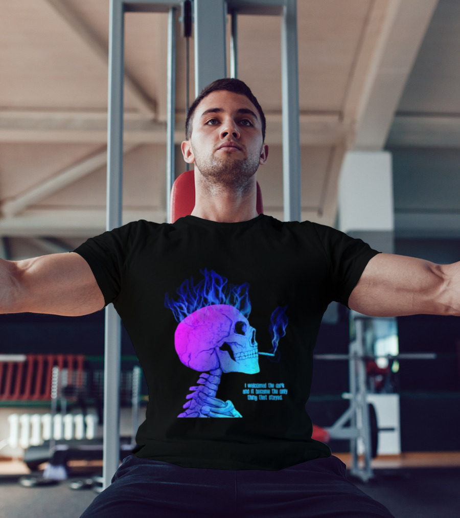 I Welcomed The Dark And It Became The Only Thing That Stayed Skull Smoking Blue Fire Hair T-Shirt