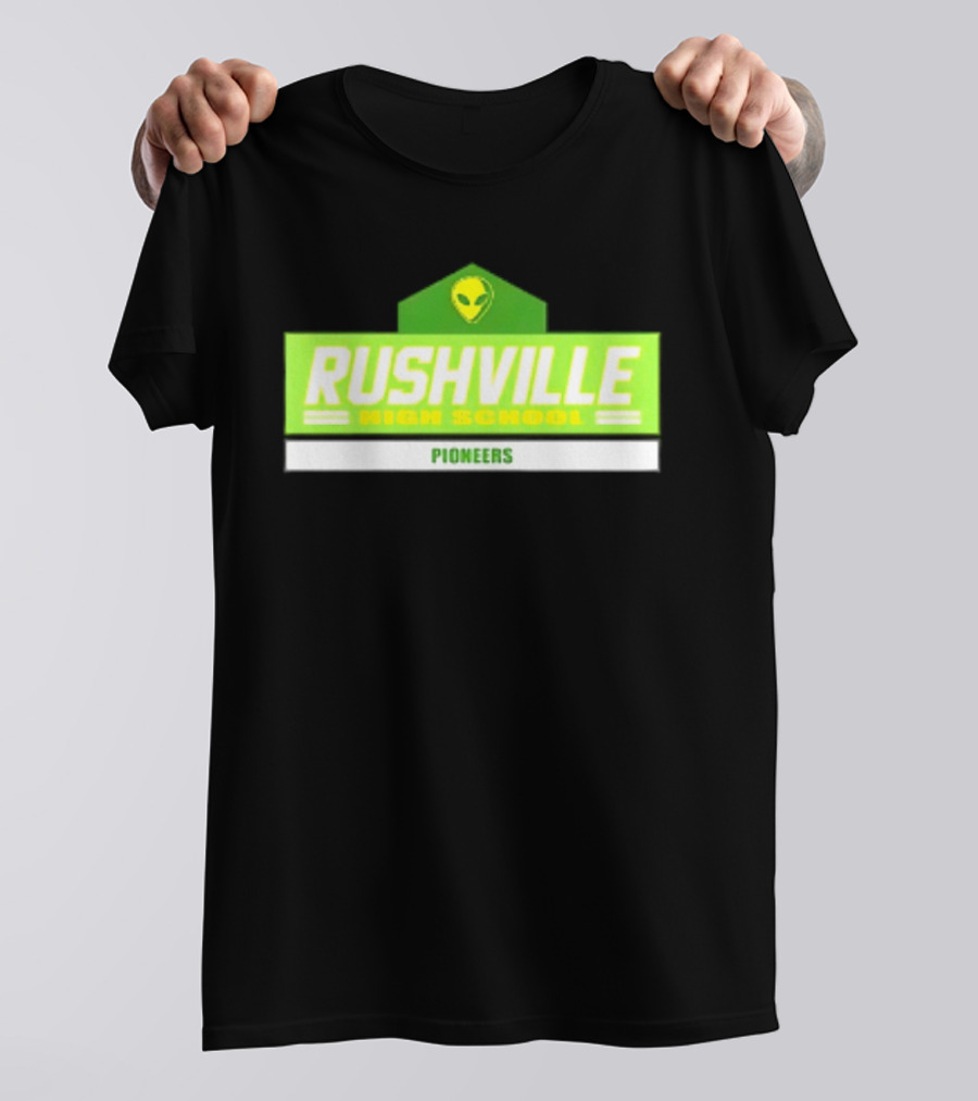 Rushville High School Pioneers Alien Logo Green T-Shirt