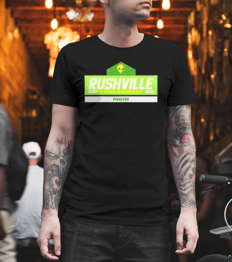 Rushville High School Pioneers Alien Logo Green T-Shirt