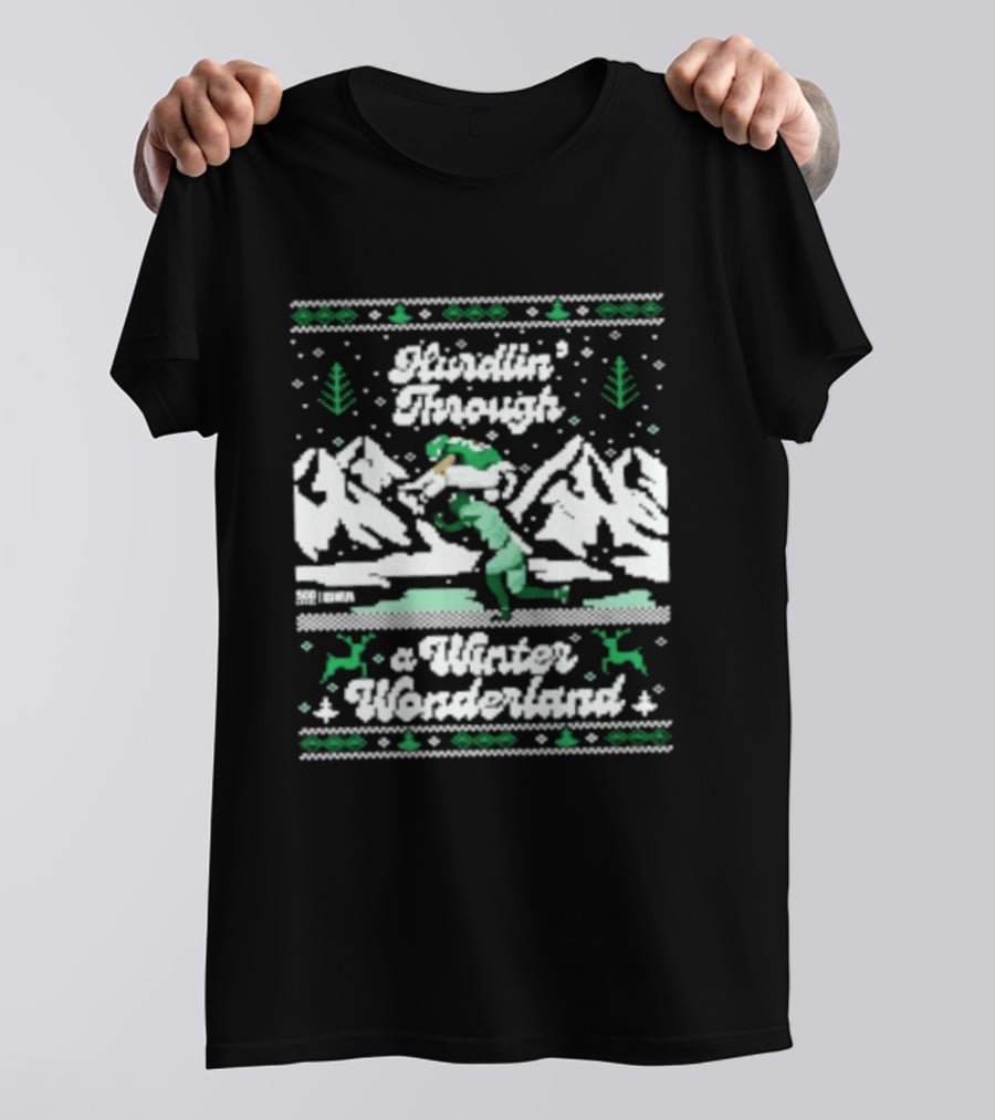 Saquon Barkley Hurdling Through A Winter Wonderland Philadelphia Christmas Ugly T-Shirt
