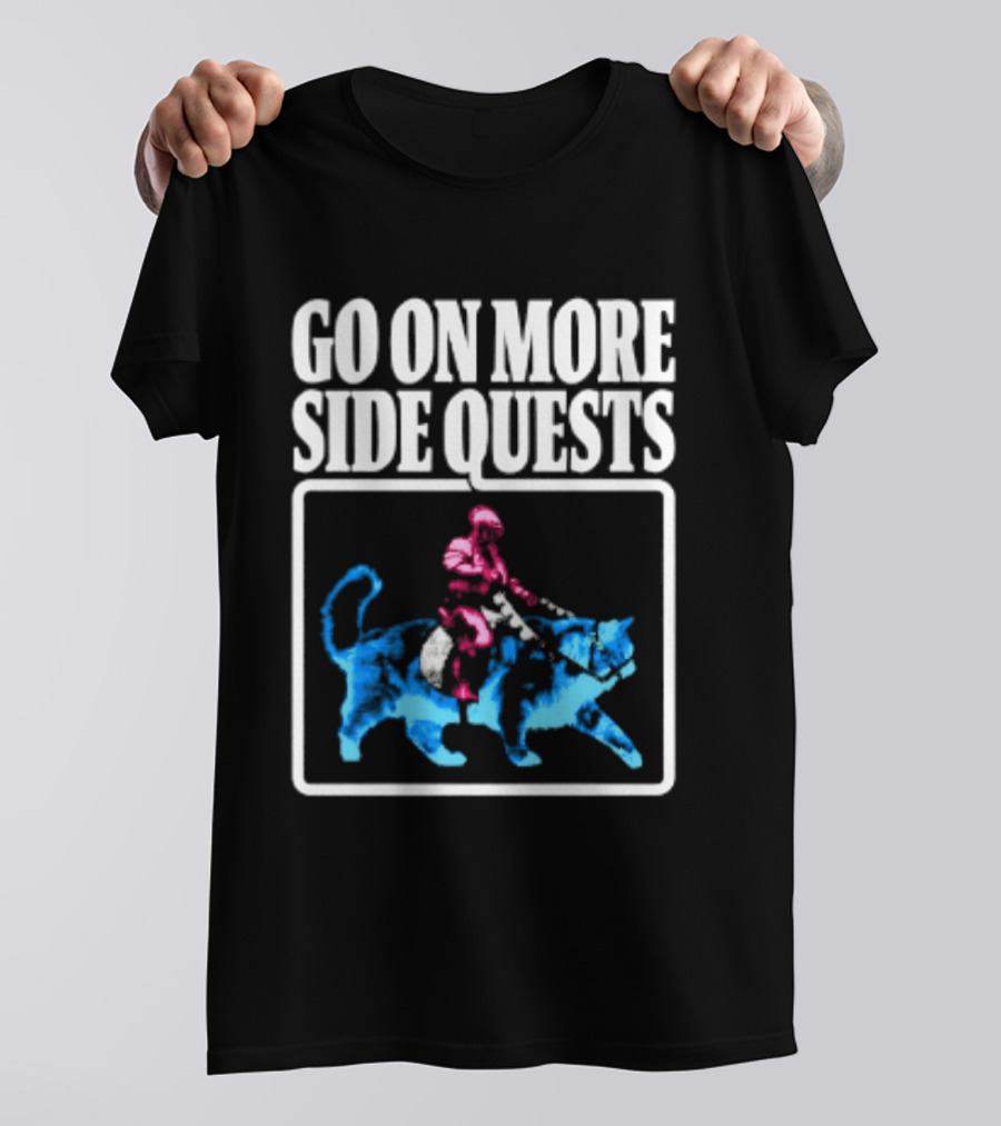 Go On More Side Quests Knight Riding Cat Pixel T-Shirt