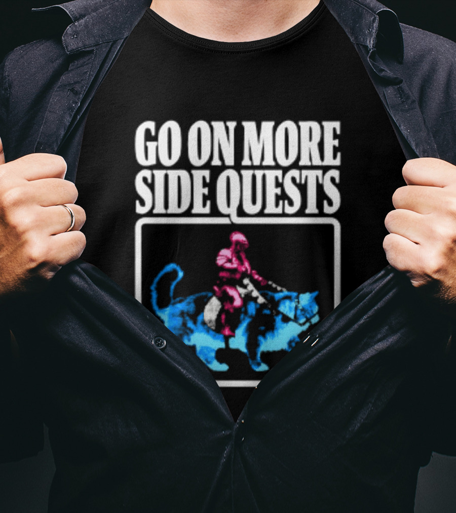 Go On More Side Quests Knight Riding Cat Pixel T-Shirt