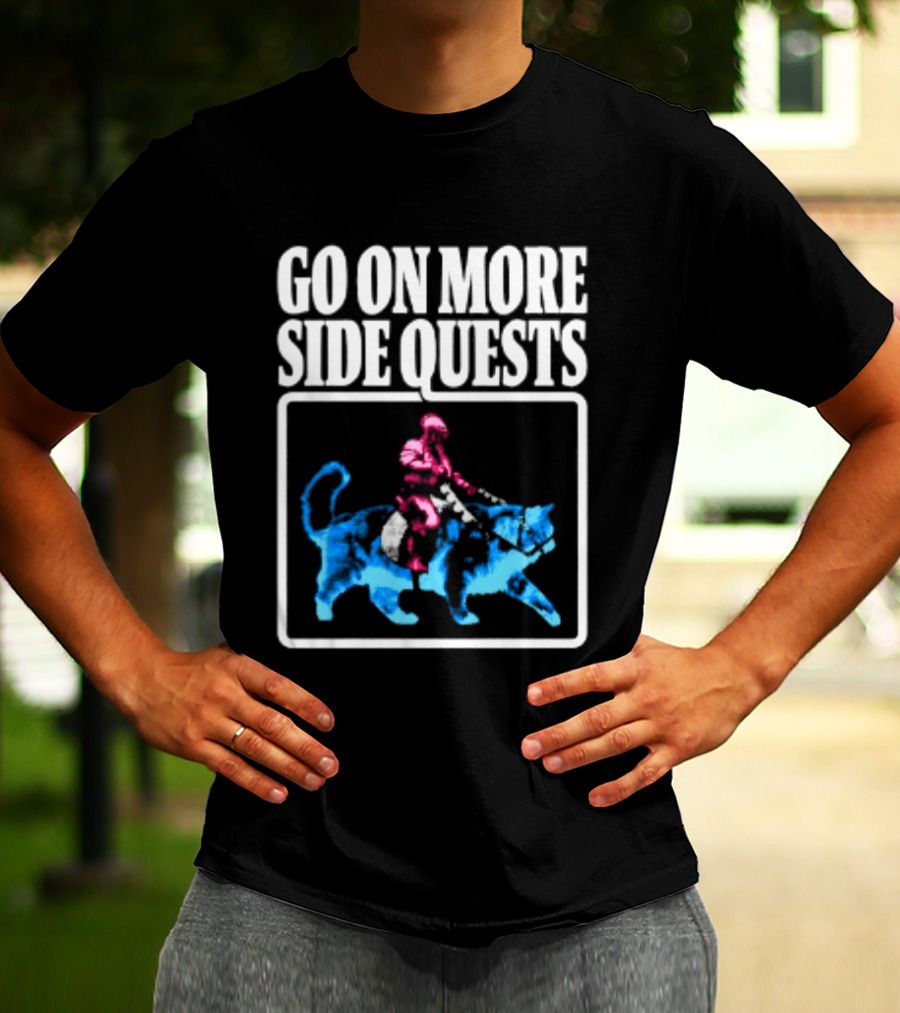 Go On More Side Quests Knight Riding Cat Pixel T-Shirt
