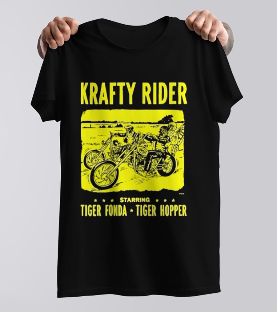 Krafty Rider Starring Tiger Fonda Tiger Hopper Vintage Motorcycle Adventure T-Shirt