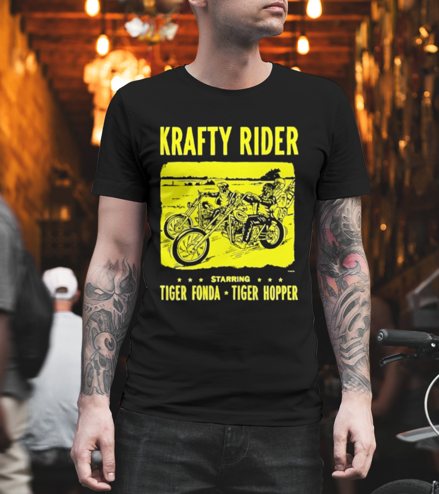 Krafty Rider Starring Tiger Fonda Tiger Hopper Vintage Motorcycle Adventure T-Shirt