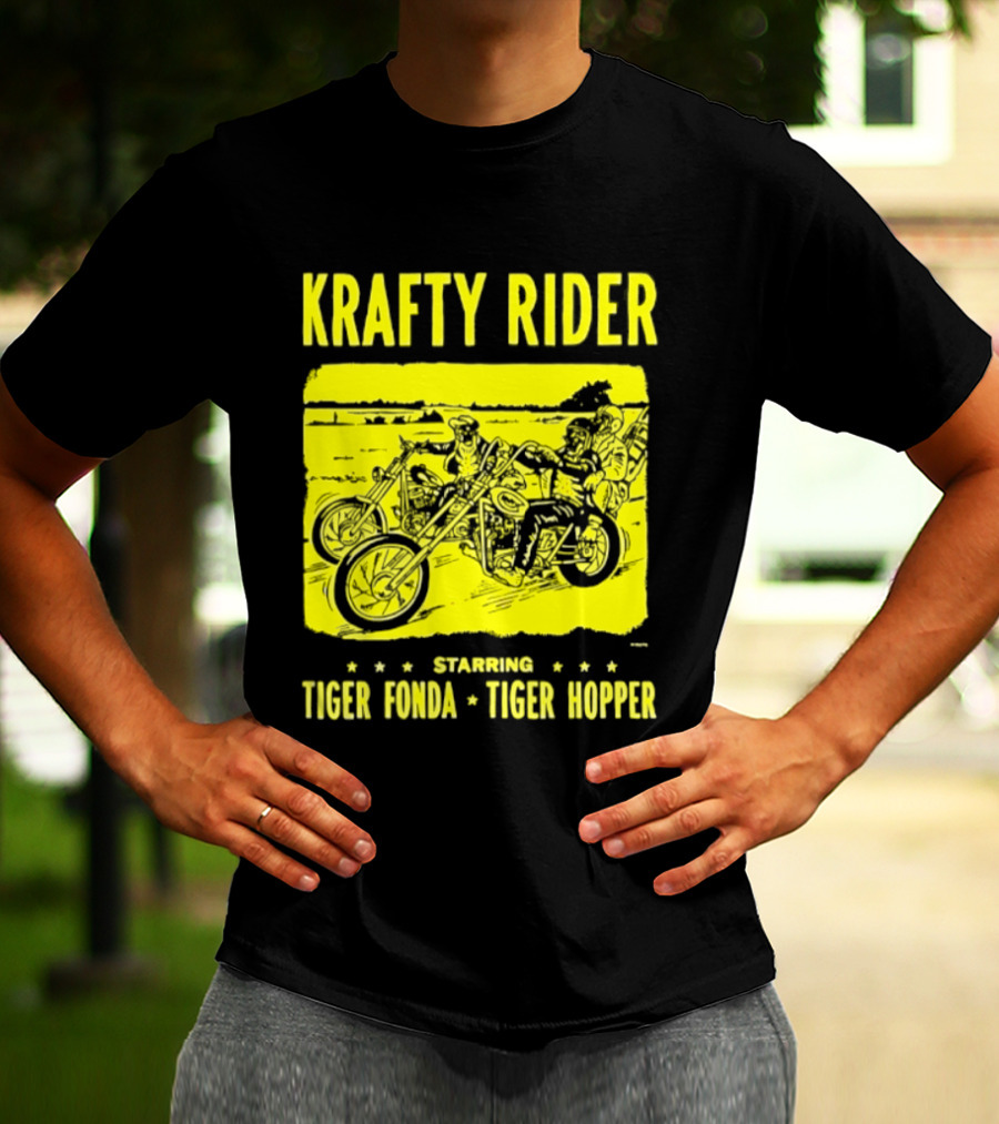 Krafty Rider Starring Tiger Fonda Tiger Hopper Vintage Motorcycle Adventure T-Shirt