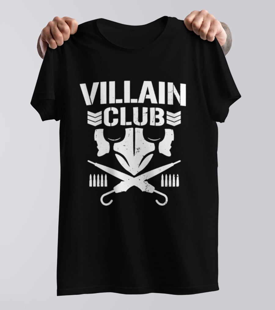 Villain Club Masked Skull With Crossed Umbrellas And Bullets T-Shirt