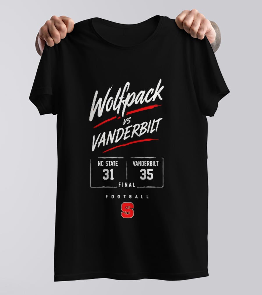 Wolfpack Vs Vanderbilt NC State 31 Vanderbilt 35 Final Football Score Matchup T-Shirt