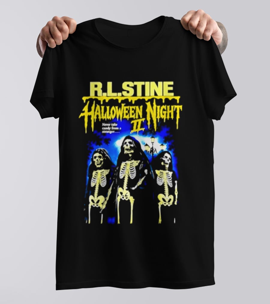R.L. Stine Halloween Night II Never Take Candy From A Stranger Skeleton Trio T-Shirt