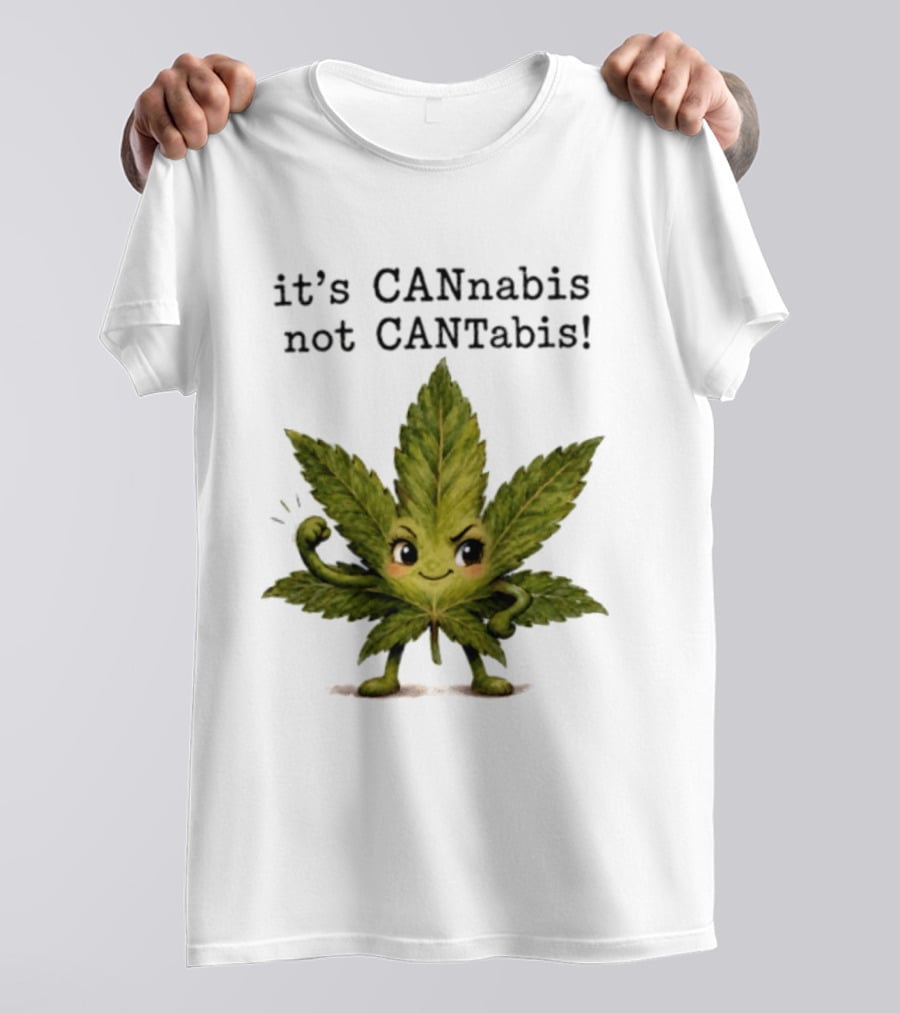 Cannabis Leaf Character It's CANnabis Not CANtabis Winking Cartoon T-Shirt