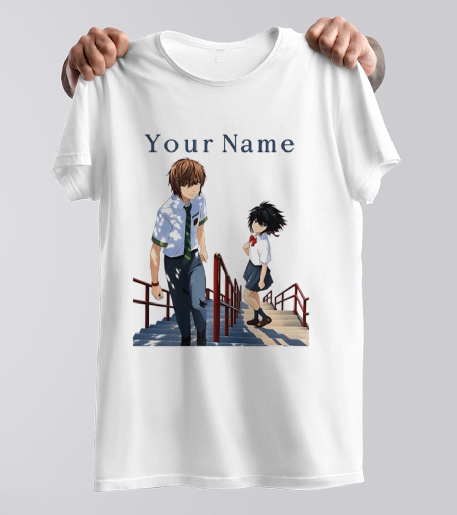 Light Yagami And Your Name Anime Crossover Stairs Scene T-Shirt