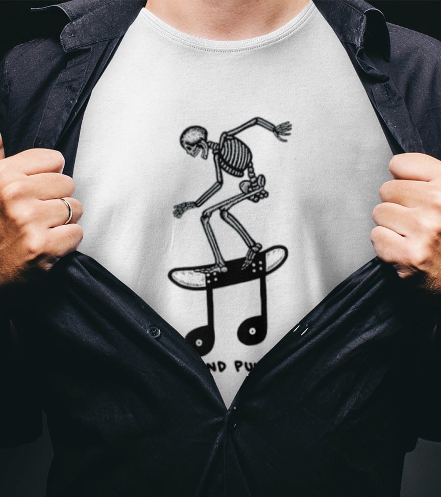Skeleton Skater On Music Note Skateboard Punk Rock T-Shirt