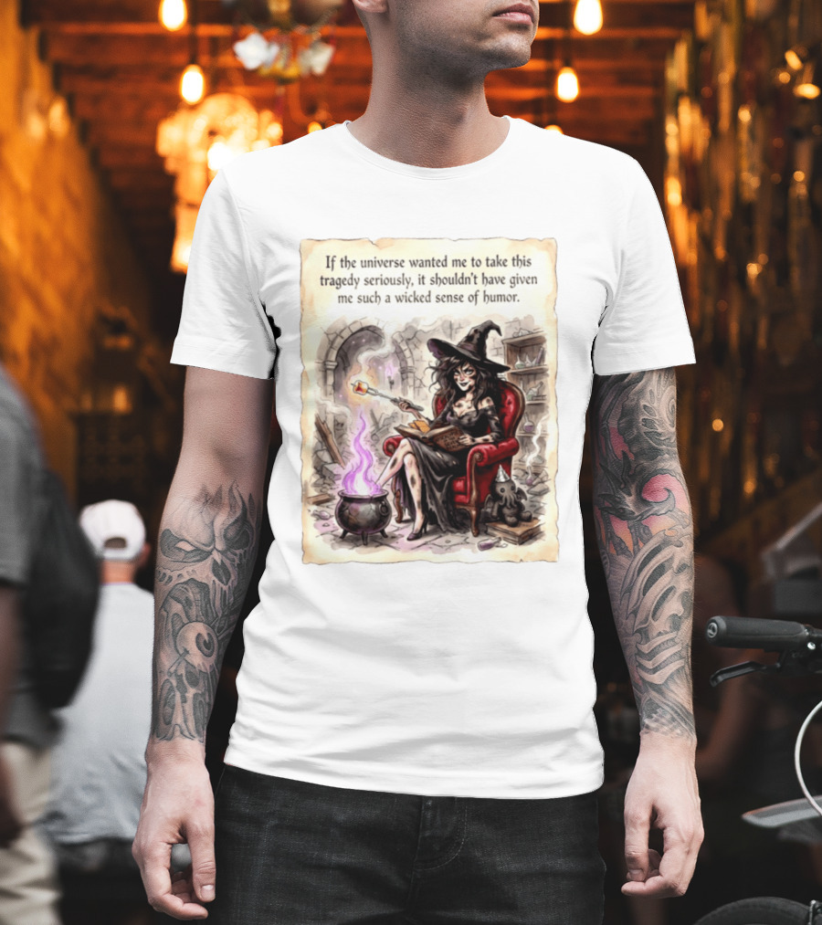Witch With A Wicked Sense Of Humor And Magic Wand In Stone Room T-Shirt