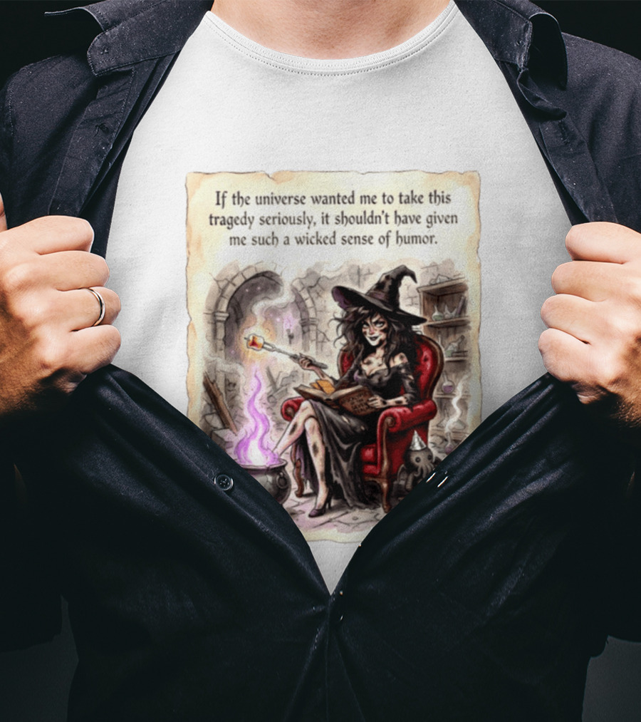 Witch With A Wicked Sense Of Humor And Magic Wand In Stone Room T-Shirt