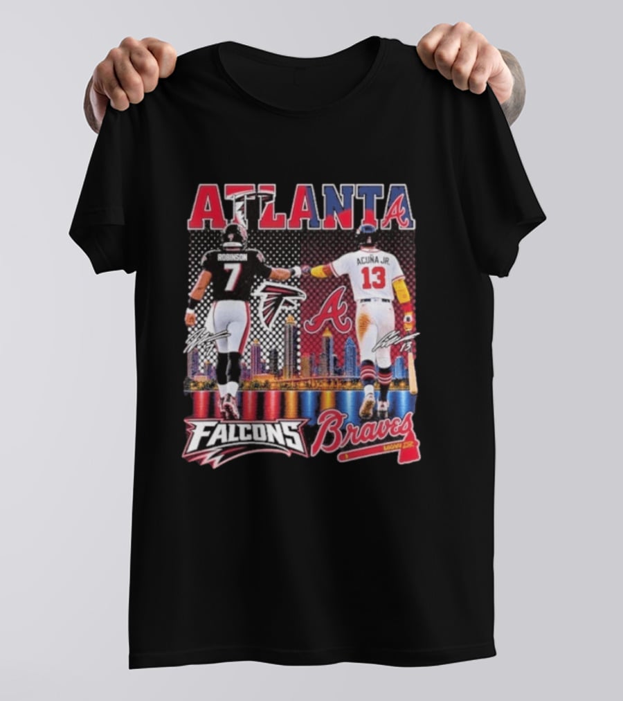 Atlanta Falcons Braves Bijan Robinson Ronald Acuna Jr. Sports City Line T-Shirt