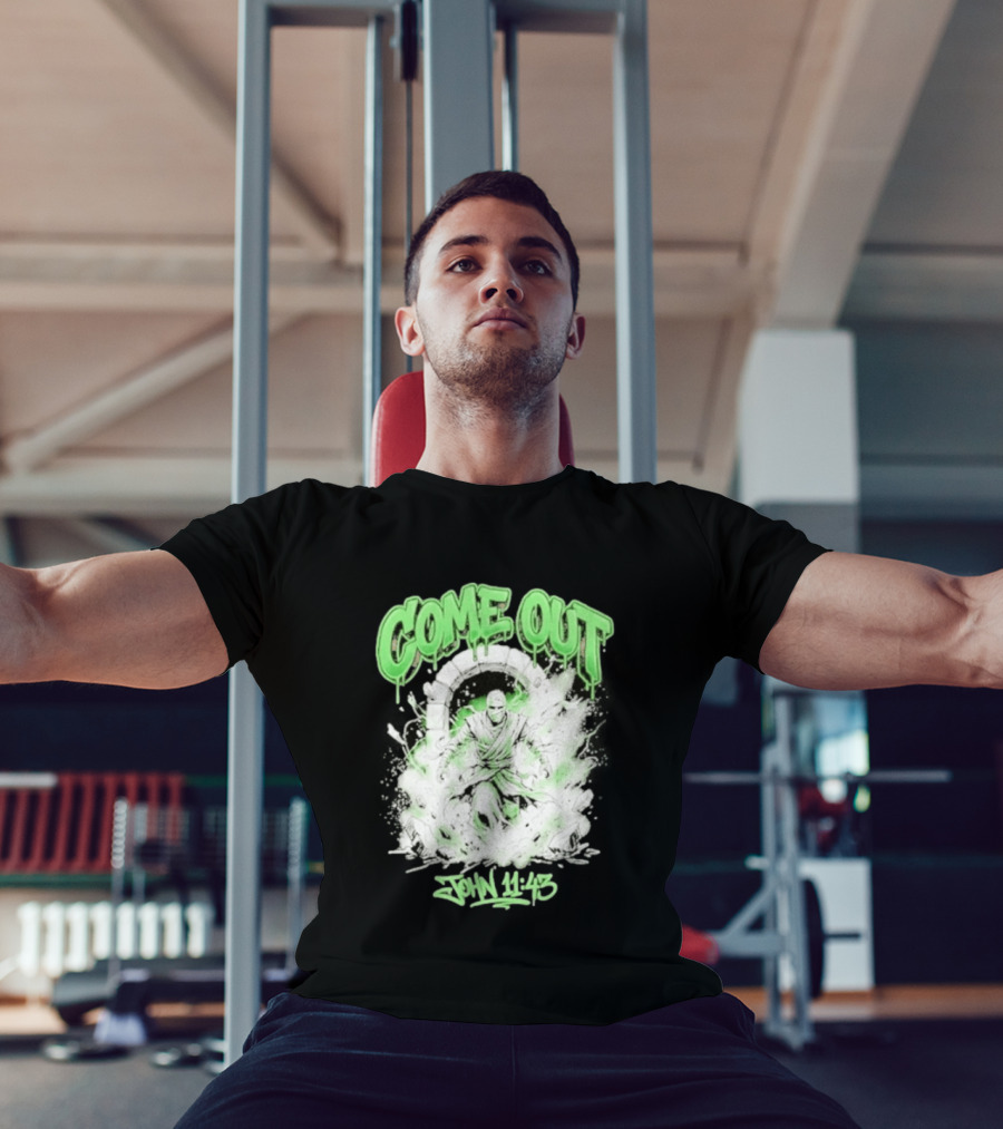 Come Out John 11 43 Mummy Bible Verse Green Drip T-Shirt