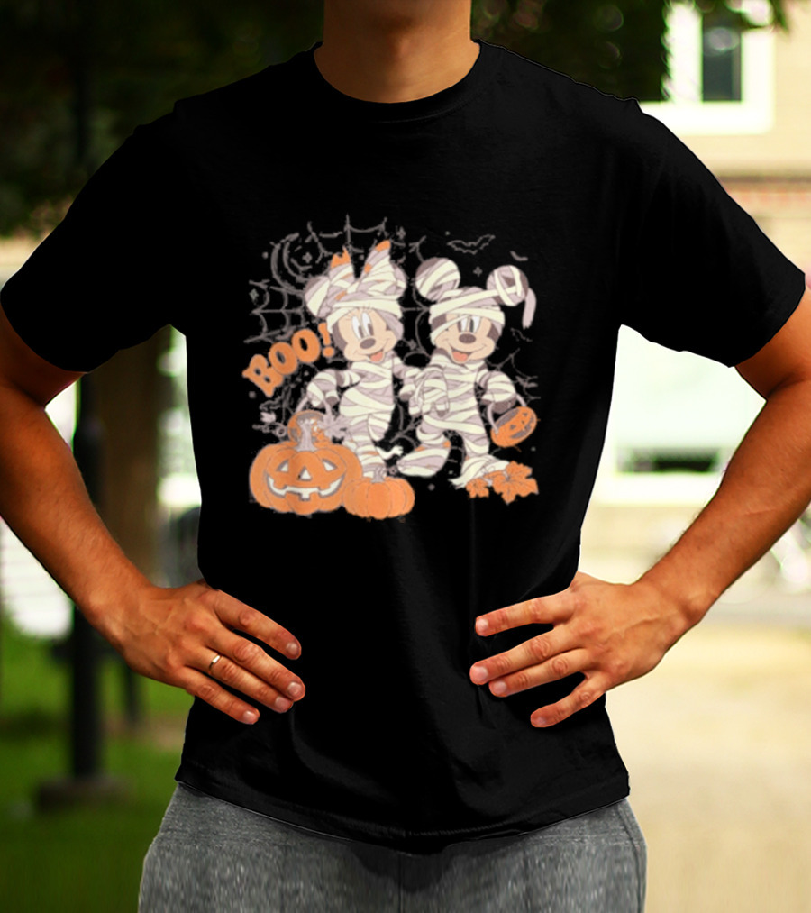 Mickey Minnie Mummy Halloween Boo Disney Spooky Pumpkin T-Shirt