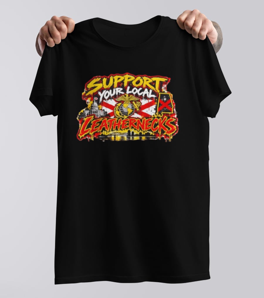 Support Your Local Leathernecks Alabama Marine Emblem Capitol Artillery Flag T-Shirt