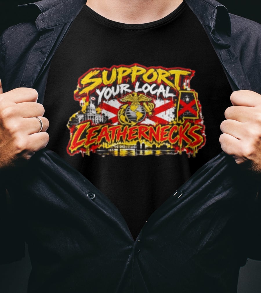 Support Your Local Leathernecks Alabama Marine Emblem Capitol Artillery Flag T-Shirt