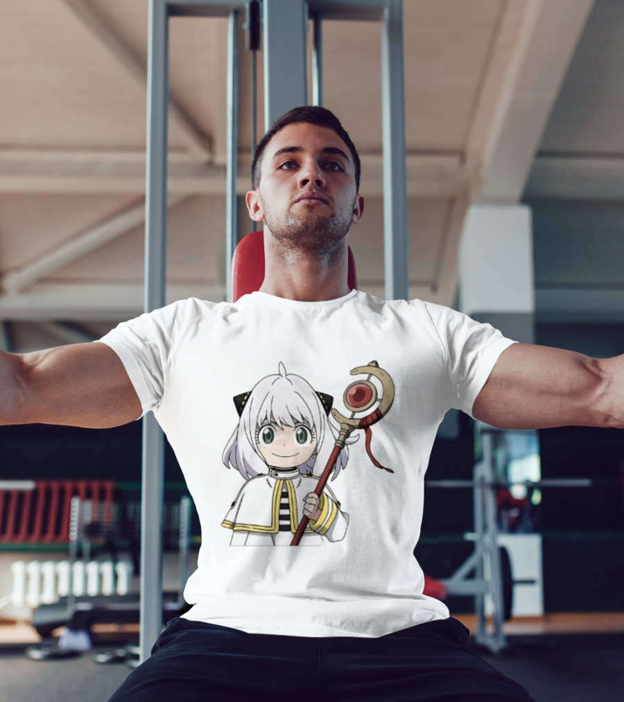Anya Forger Frieren Crossover Anime Character With Magical Staff T-Shirt