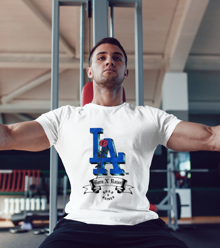 Born X Raised X Los Angeles Dodgers Forever Blue LA Rose T-Shirt