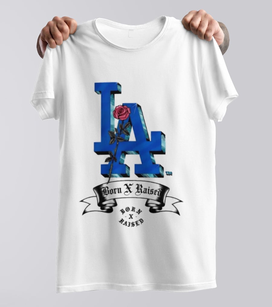 Born X Raised X Los Angeles Dodgers Forever Blue LA Rose T-Shirt