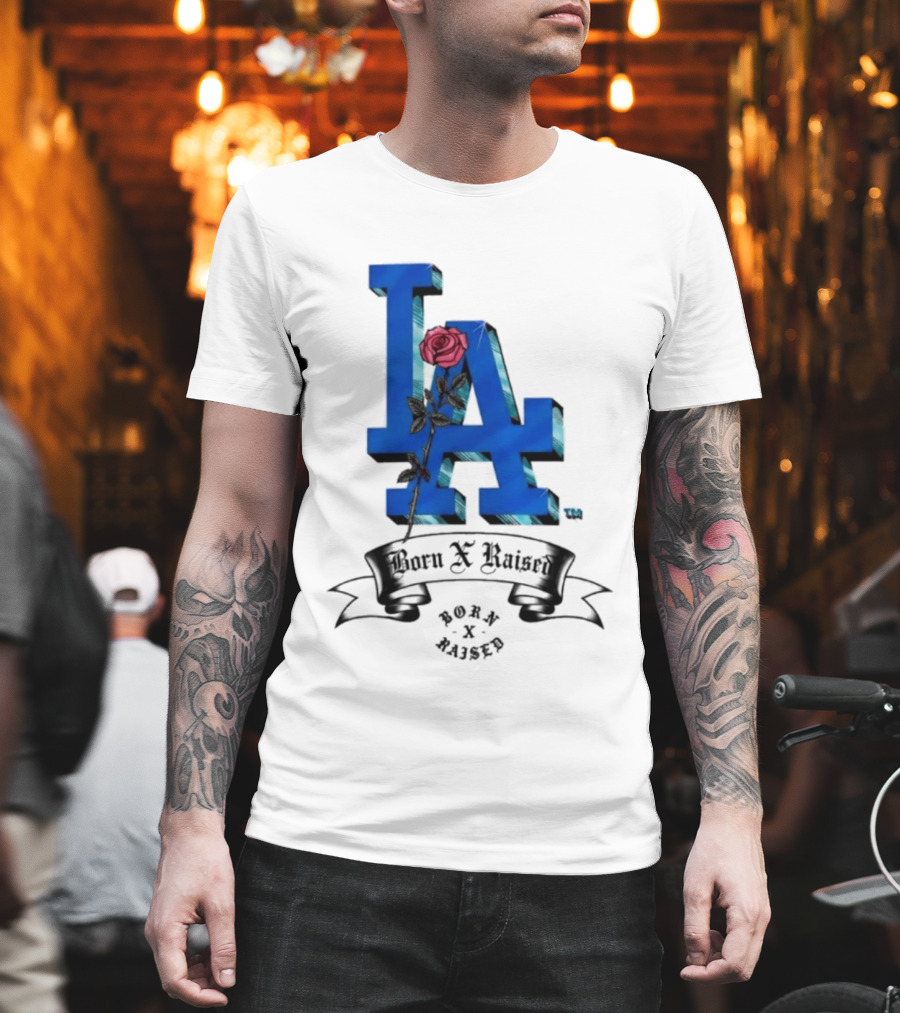 Born X Raised X Los Angeles Dodgers Forever Blue LA Rose T-Shirt